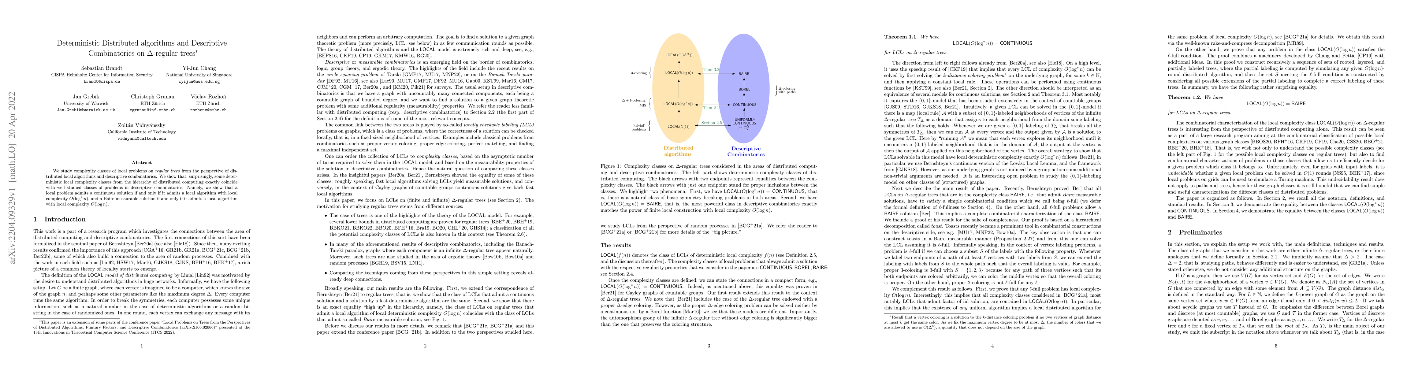 Thumbnail for Deterministic Distributed algorithms and Descriptive Combinatorics on
  \Delta-regular trees