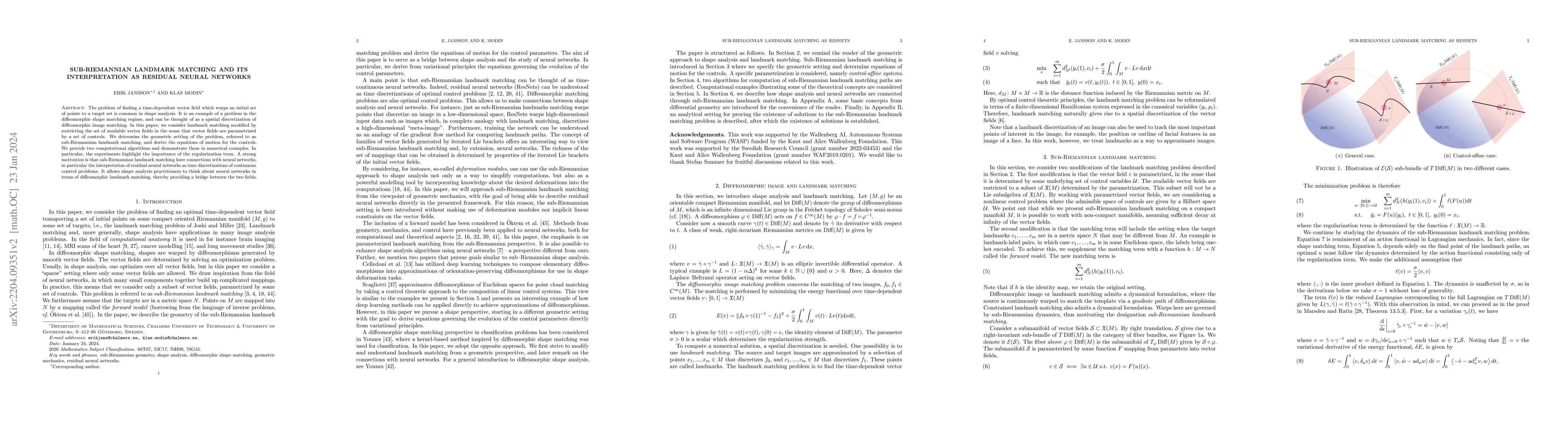 Thumbnail for Sub-Riemannian Landmark Matching and its interpretation as residual
  neural networks