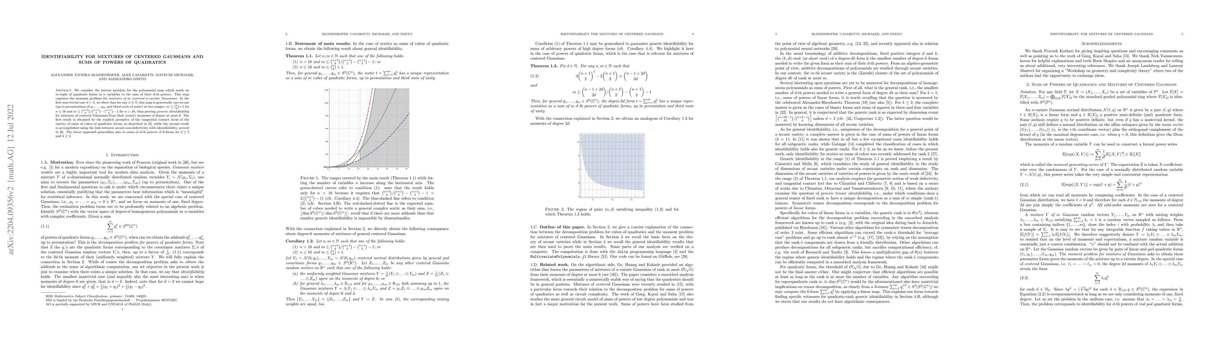 Thumbnail for Identifiability for mixtures of centered Gaussians and sums of powers of
  quadratics