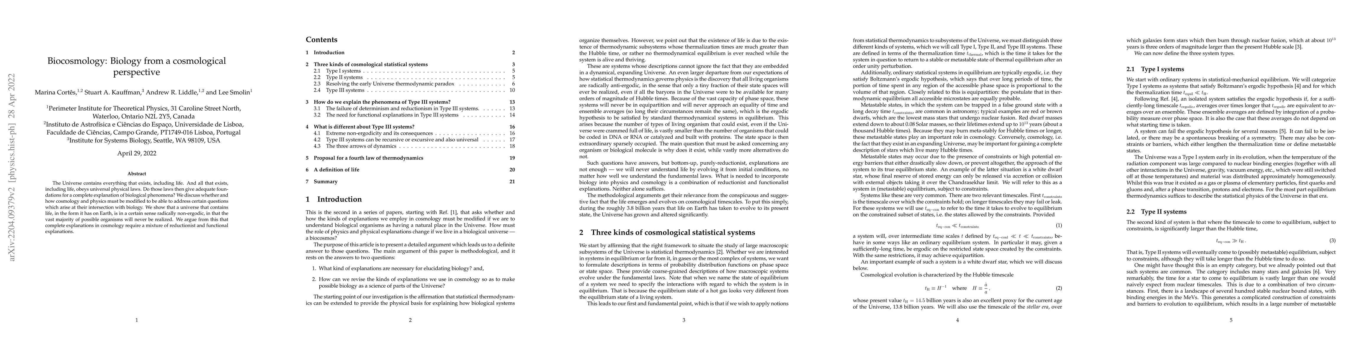 Thumbnail for Biocosmology: Biology from a cosmological perspective