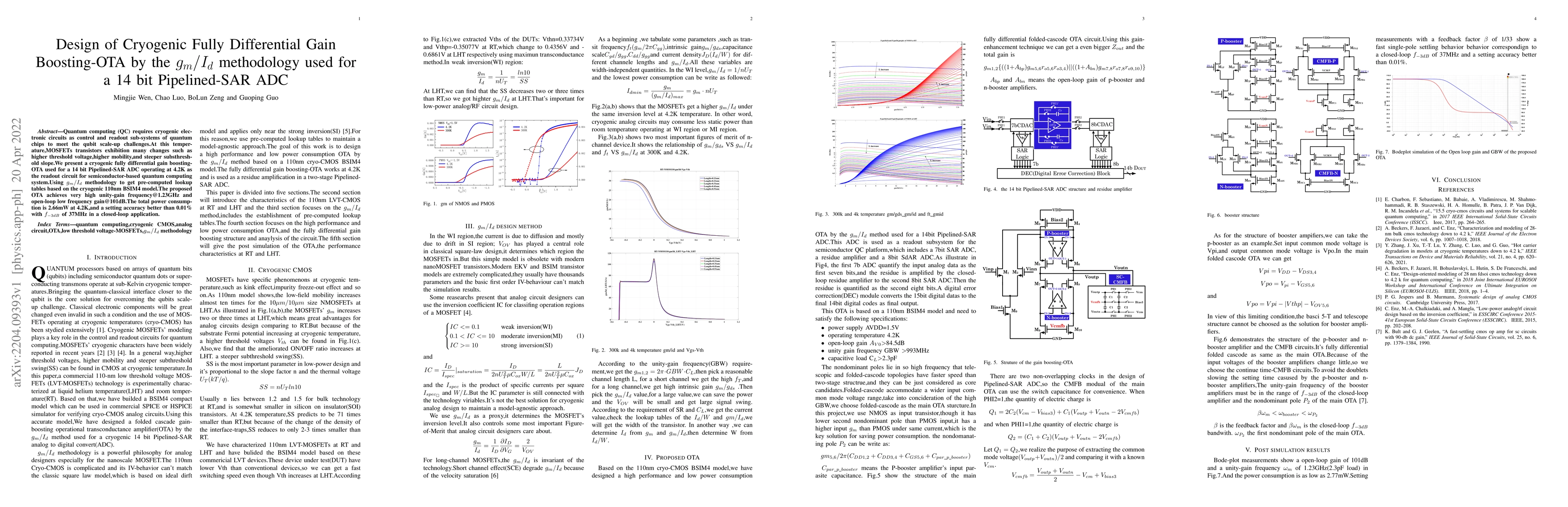 Thumbnail for Design of Cryogenic Fully Differential Gain Boosting-OTA by the
  $g_{m}/I_{d}$ methodology used for a 14 bit Pipelined-SAR ADC