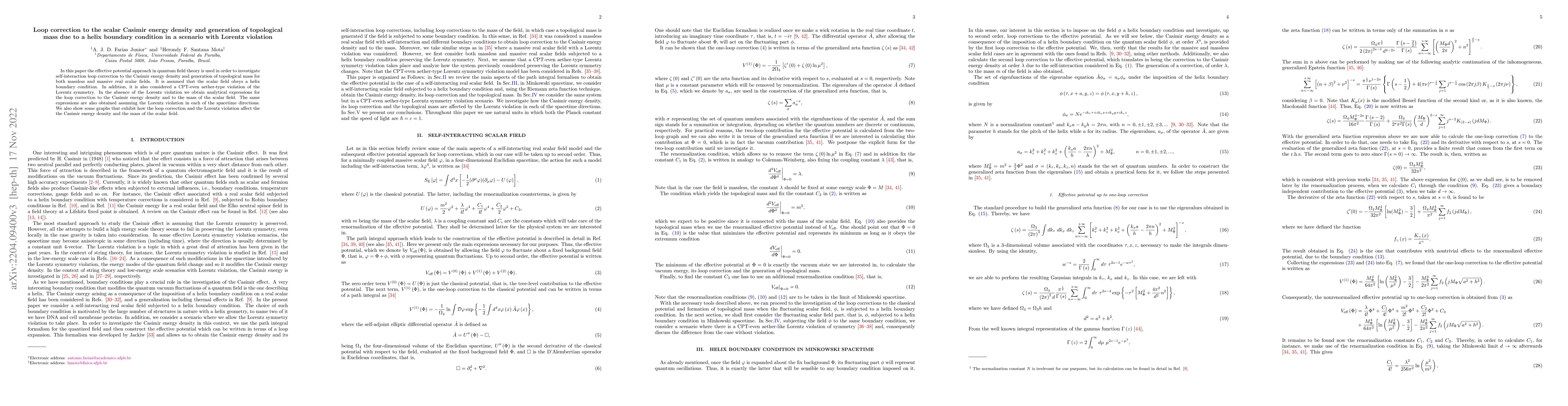 Thumbnail for Loop correction to the scalar Casimir energy density and generation of
  topological mass due to a helix boundary condition in a scenario with Lorentz
  violation
