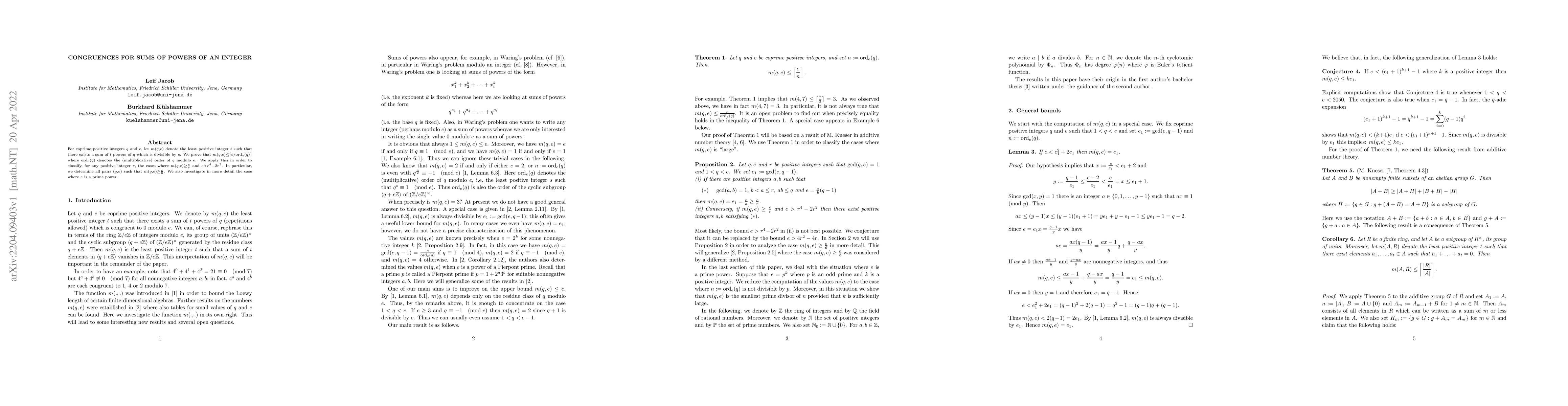 Thumbnail for Congruences for sums of powers of an integer