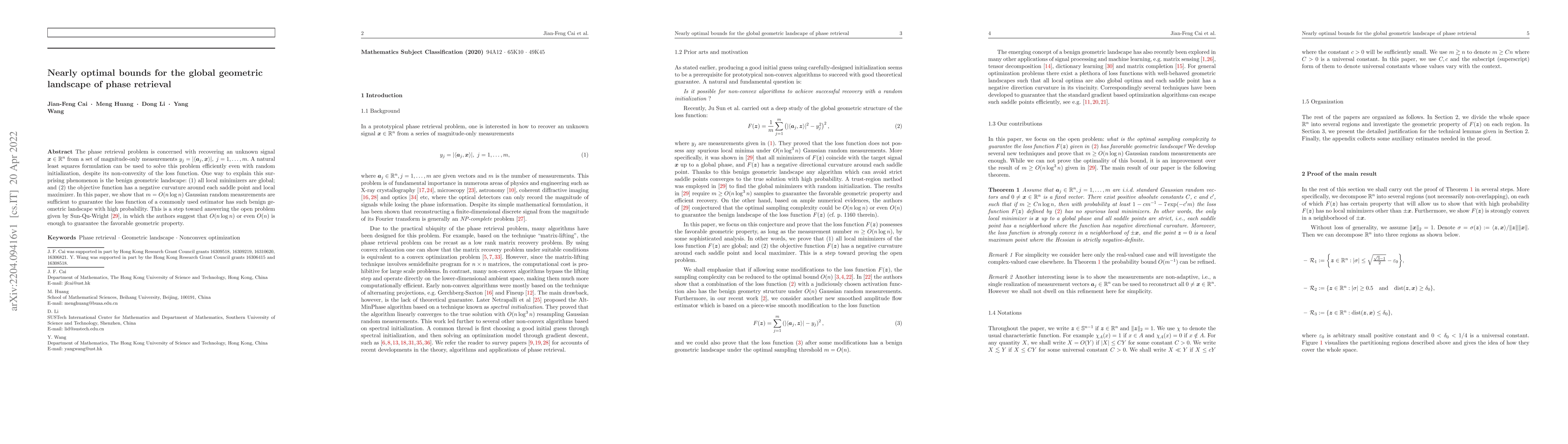 Thumbnail for Nearly optimal bounds for the global geometric landscape of phase
  retrieval