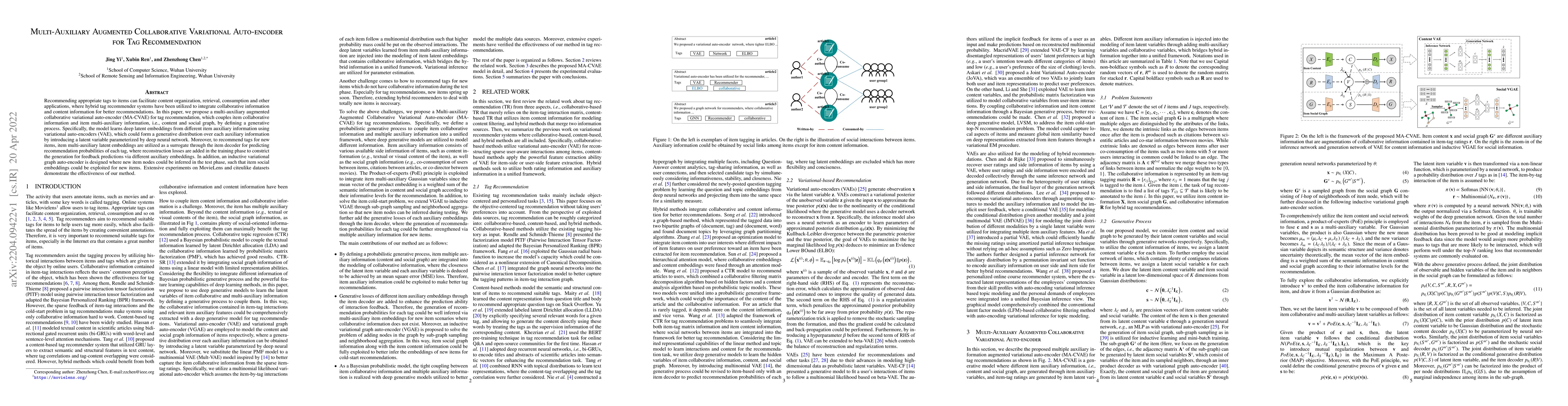 Thumbnail for Multi-Auxiliary Augmented Collaborative Variational Auto-encoder for Tag
  Recommendation