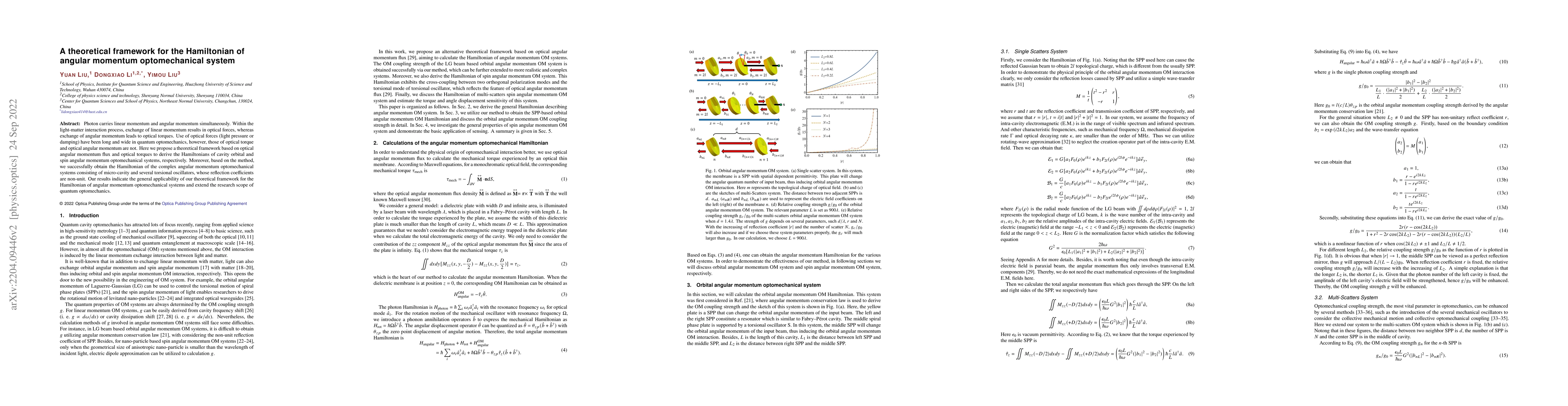 Thumbnail for A theoretical framework for the Hamiltonian of angular momentum
  optomechanical system