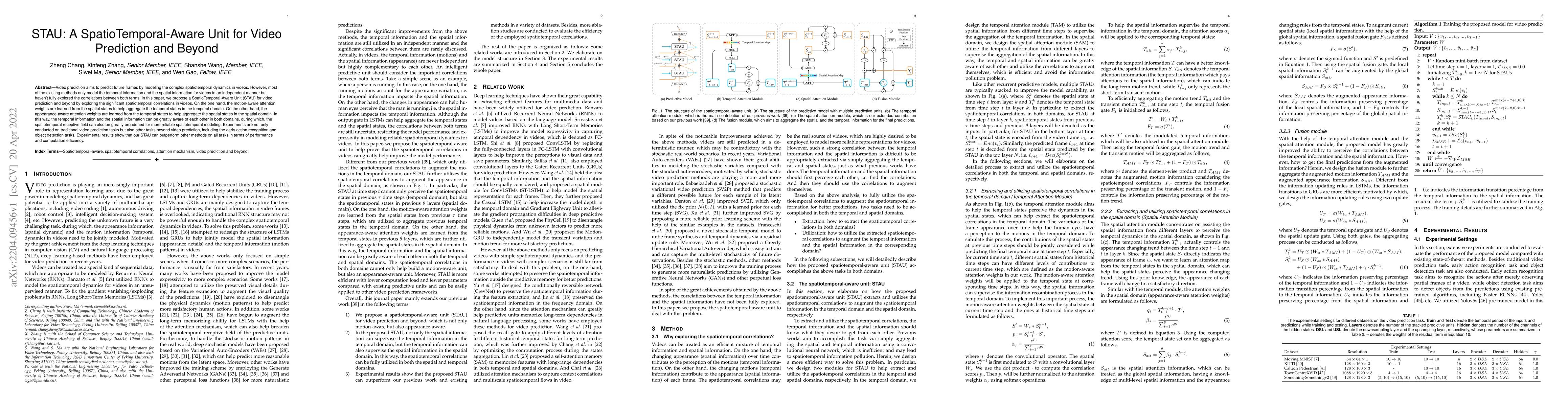 Thumbnail for STAU: A SpatioTemporal-Aware Unit for Video Prediction and Beyond