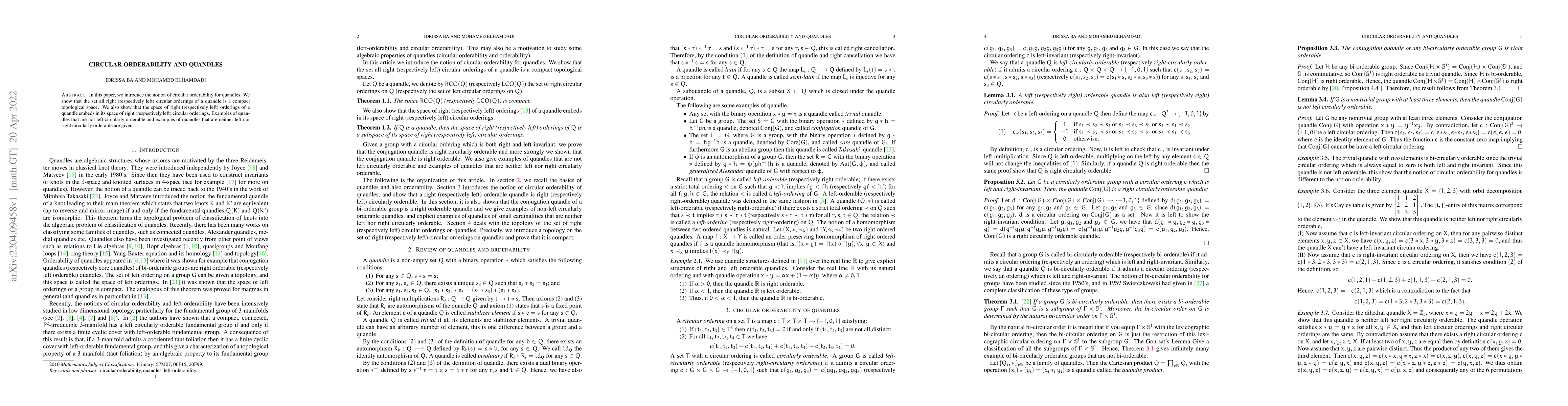 Thumbnail for Circular orderability and quandles