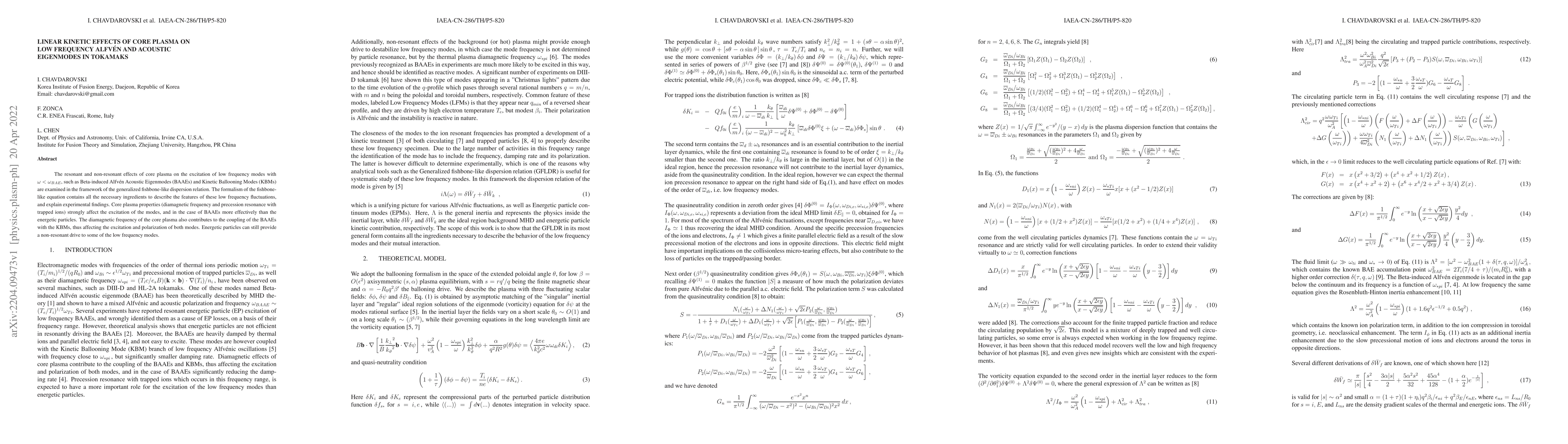 Thumbnail for Linear kinetic effects of core plasma on low frequency Alfven and
  acoustic eigenmodes in tokamaks