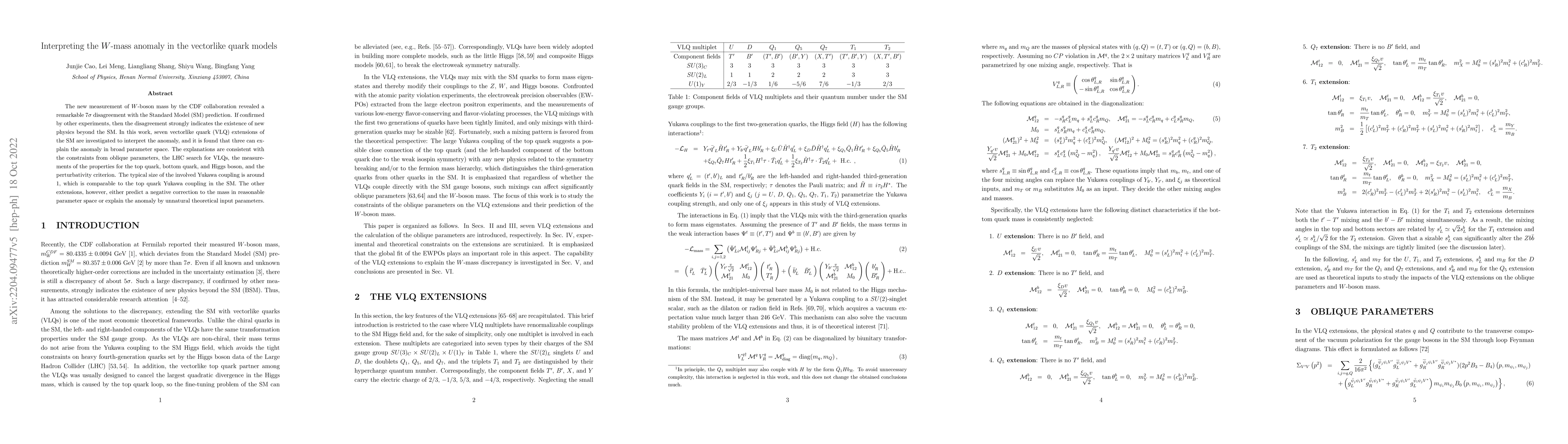 Thumbnail for Interpreting the $W$ mass anomaly in the vector-like quark models