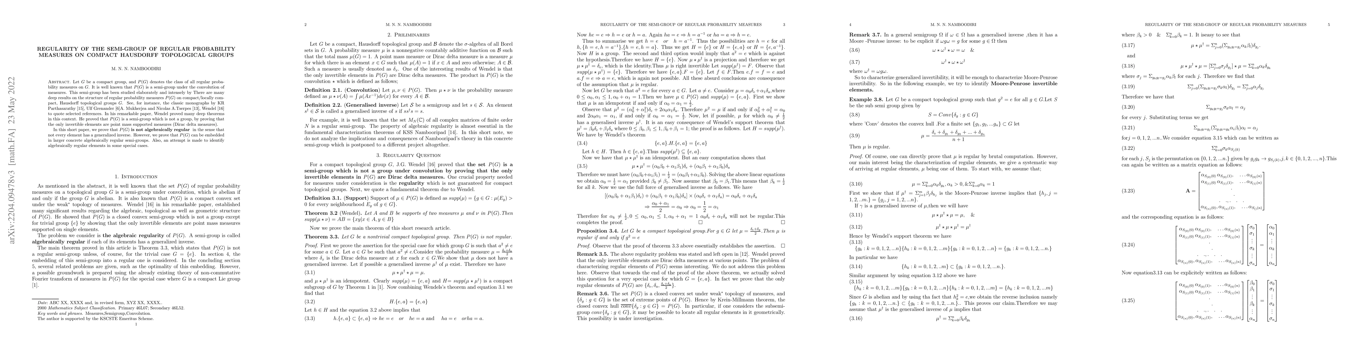 Thumbnail for Regularity Of The Semi-group Of Regular Probability Measures On Compact
  Hausdorff Topological Groups