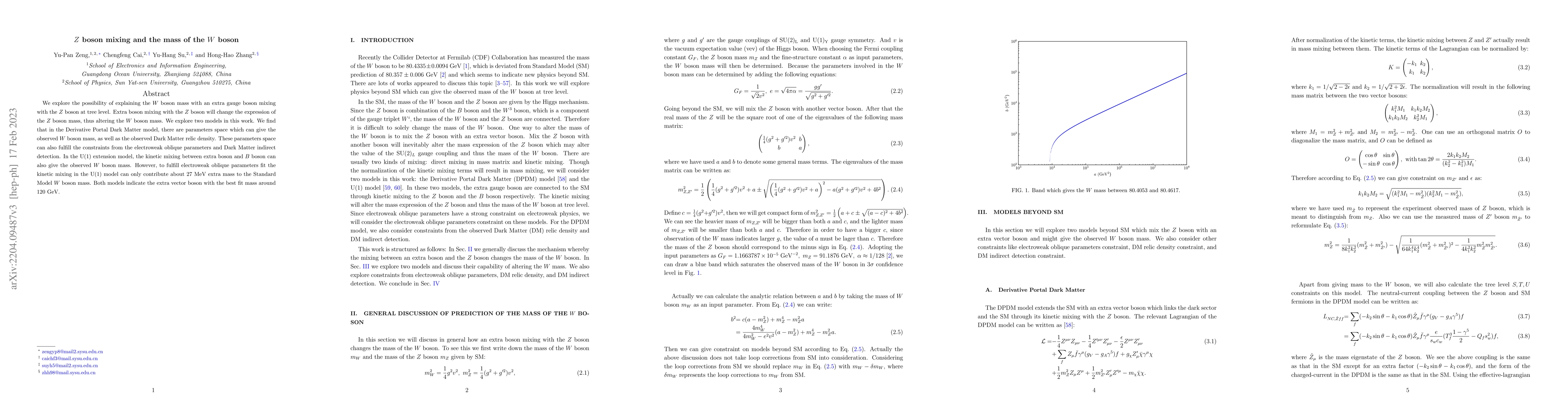 Thumbnail for $Z$ boson mixing and the mass of the $W$ boson