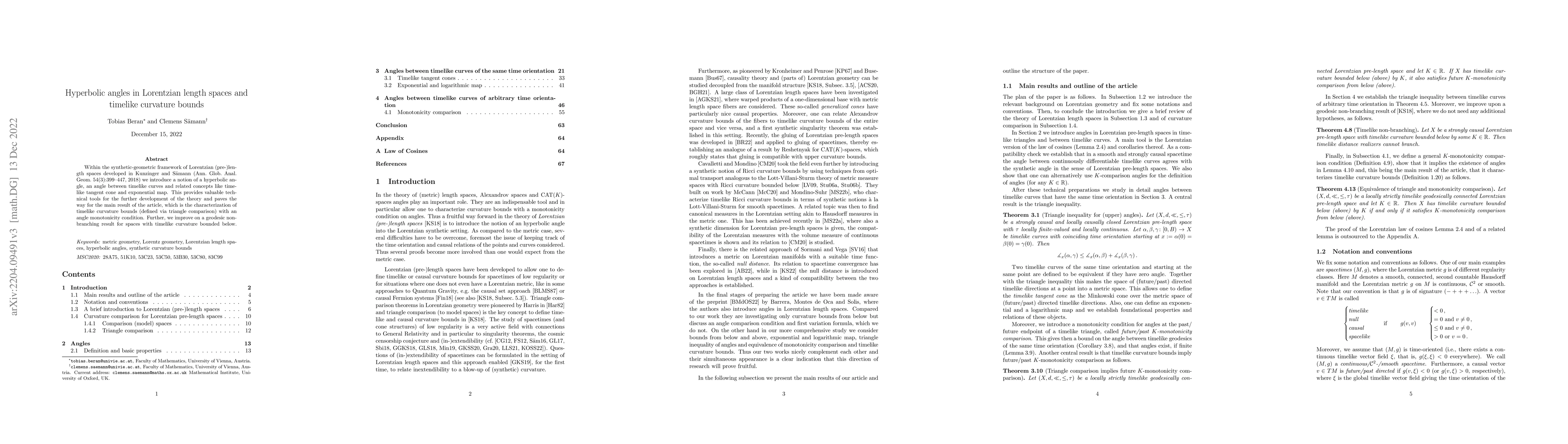 Thumbnail for Hyperbolic angles in Lorentzian length spaces and timelike curvature
  bounds