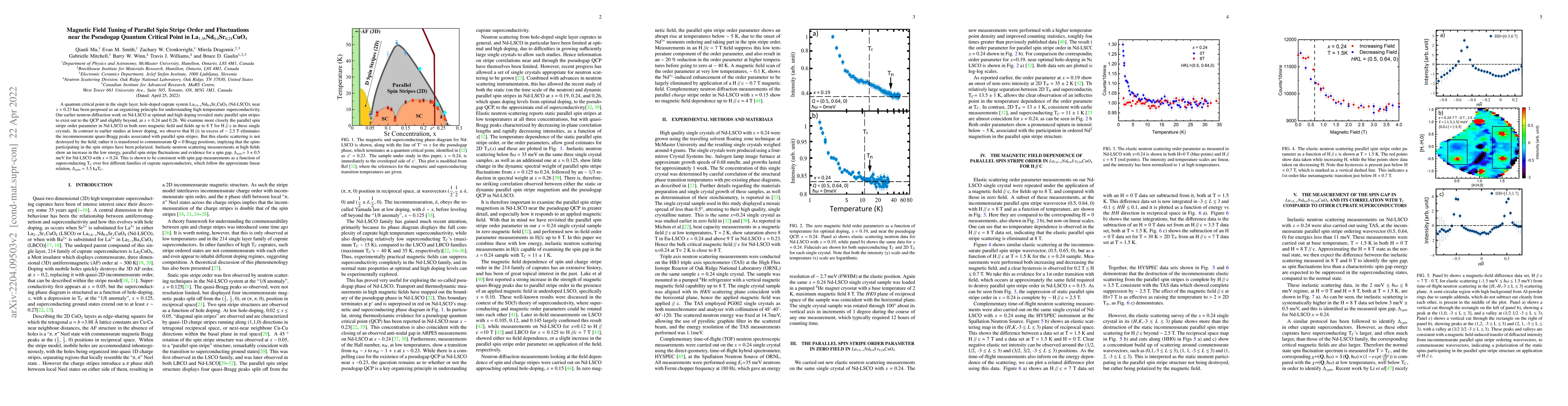 Thumbnail for Magnetic Field Tuning of Parallel Spin Stripe Order and Fluctuations
  near the Pseudogap Quantum Critical Point in
  La$_{1.36}$Nd$_{0.4}$Sr$_{0.24}$CuO$_4$
