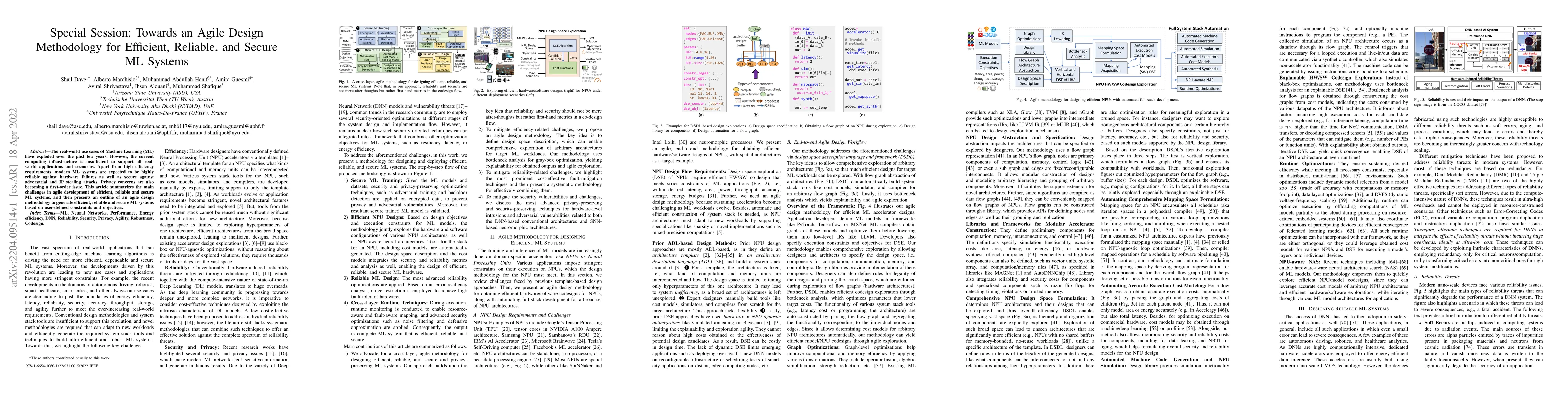 Thumbnail for Special Session: Towards an Agile Design Methodology for Efficient,
  Reliable, and Secure ML Systems