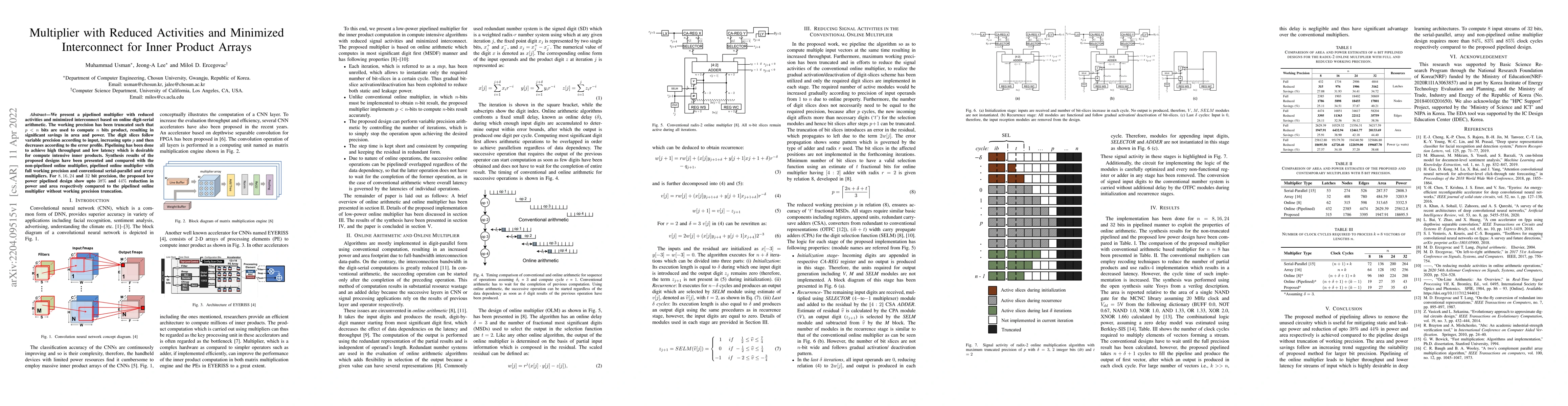 Thumbnail for Multiplier with Reduced Activities and Minimized Interconnect for Inner
  Product Arrays