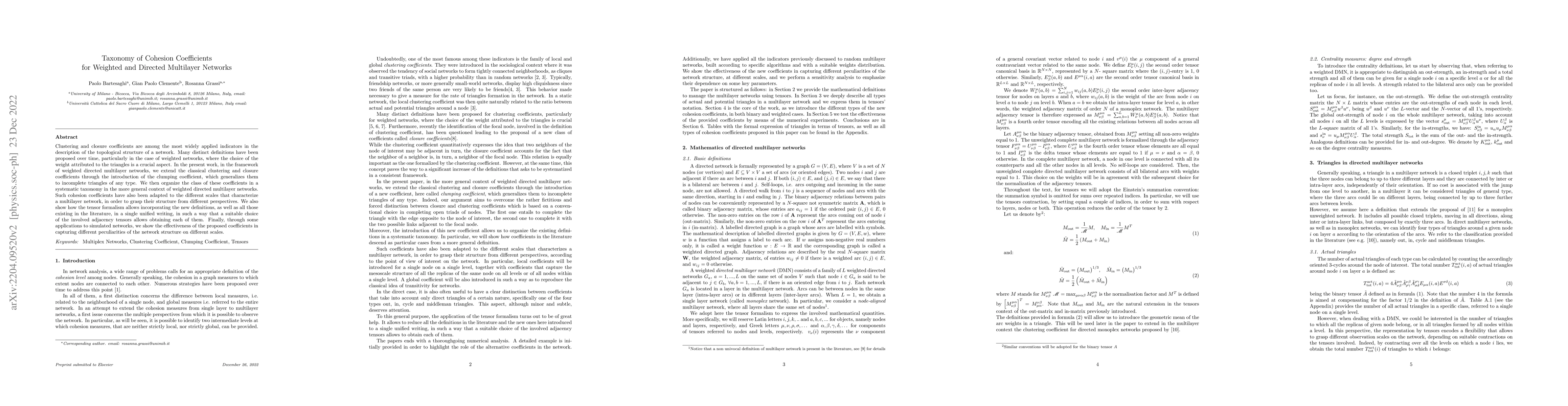 Thumbnail for Taxonomy of Cohesion Coefficients for Weighted and Directed Multilayer
  Networks