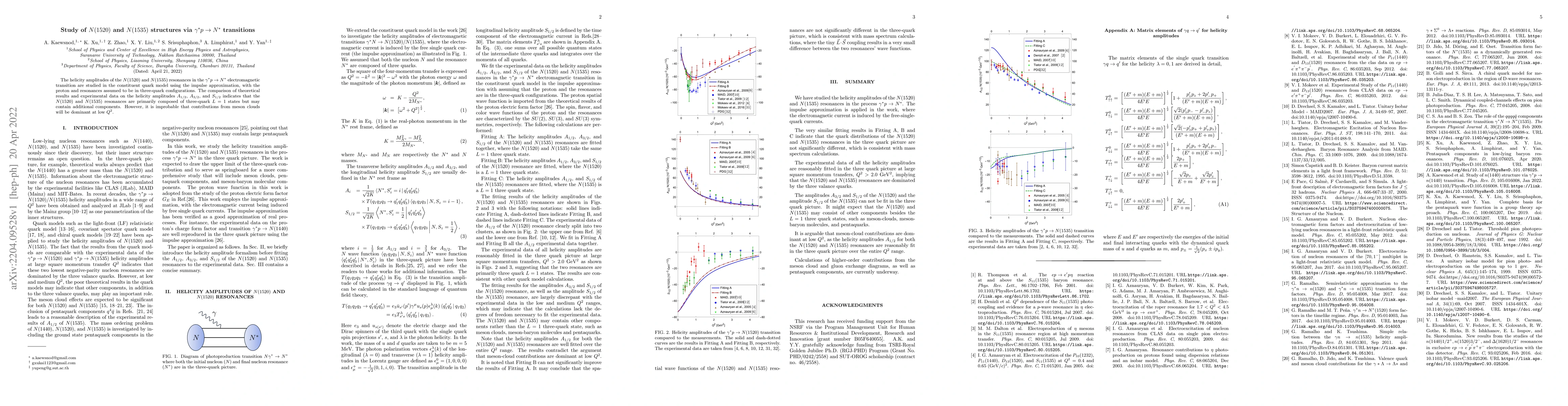 Thumbnail for Study of $N(1520)$ and $N(1535)$ structures via $\gamma^*p\to N^*$
  transitions