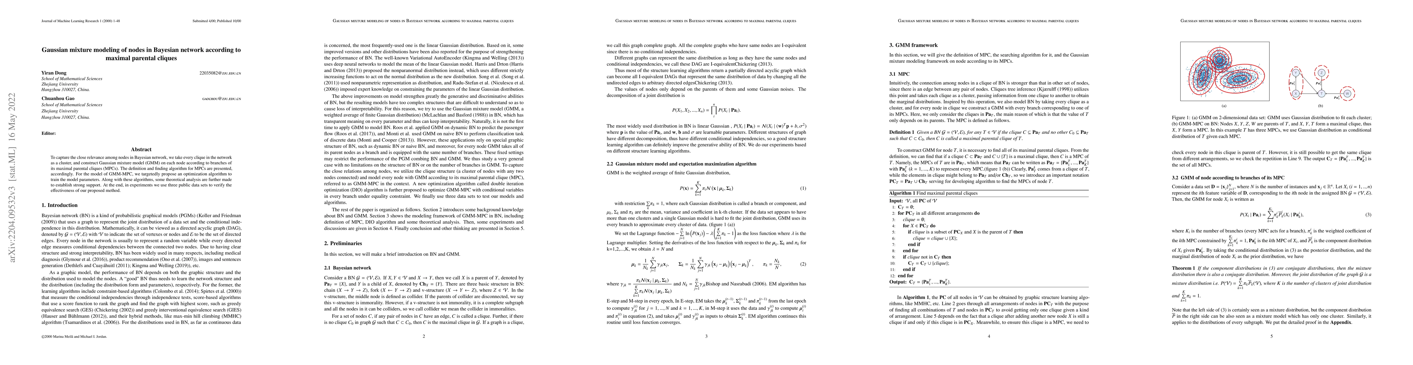 Thumbnail for Gaussian mixture modeling of nodes in Bayesian network according to
  maximal parental cliques