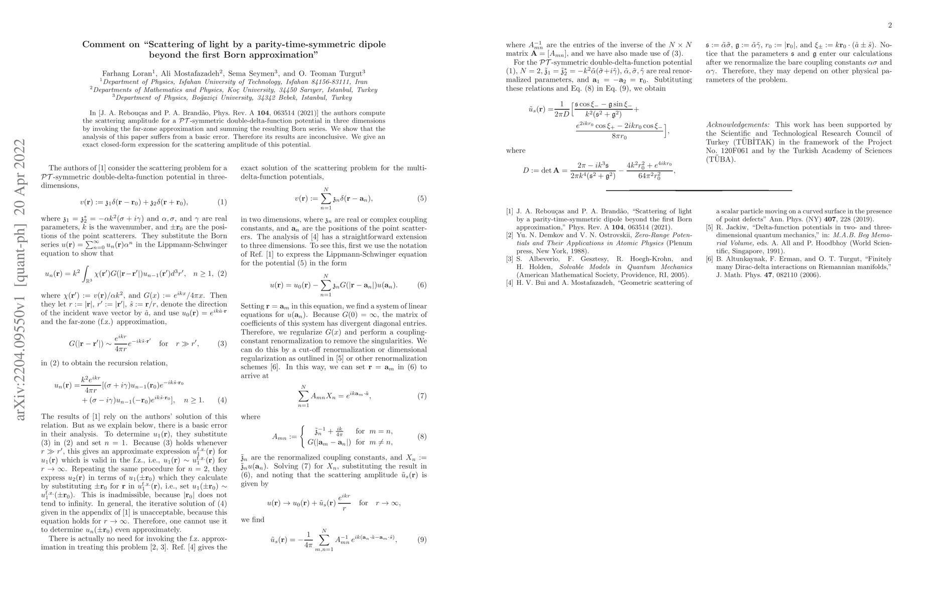 Thumbnail for Comment on "Scattering of light by a parity-time-symmetric dipole beyond
  the first Born approximation"