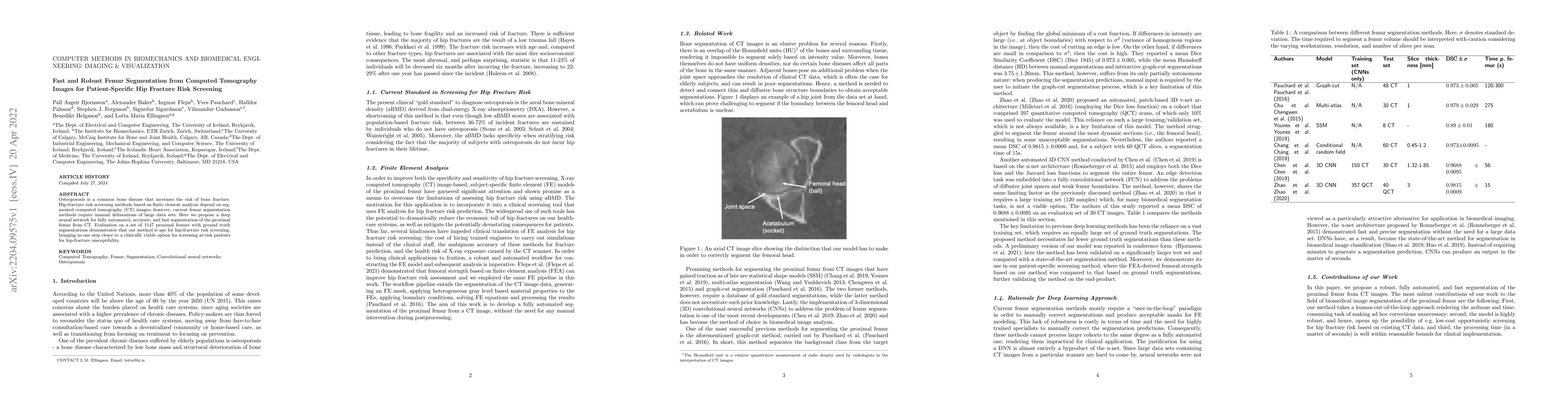 Thumbnail for Fast and Robust Femur Segmentation from Computed Tomography Images for
  Patient-Specific Hip Fracture Risk Screening