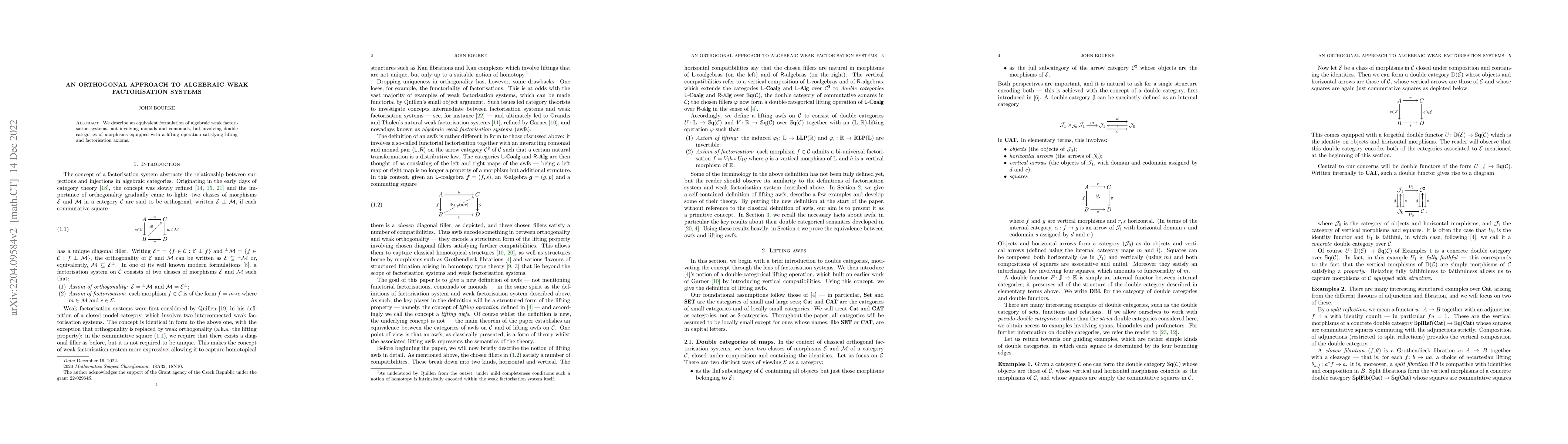 Thumbnail for An orthogonal approach to algebraic weak factorisation systems