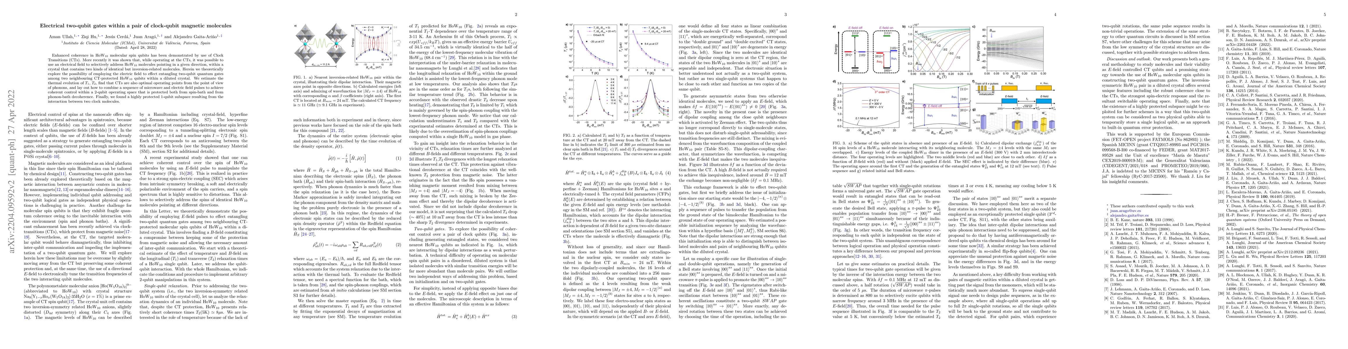 Thumbnail for Electrical two-qubit gates within a pair of clock-qubit magnetic
  molecules