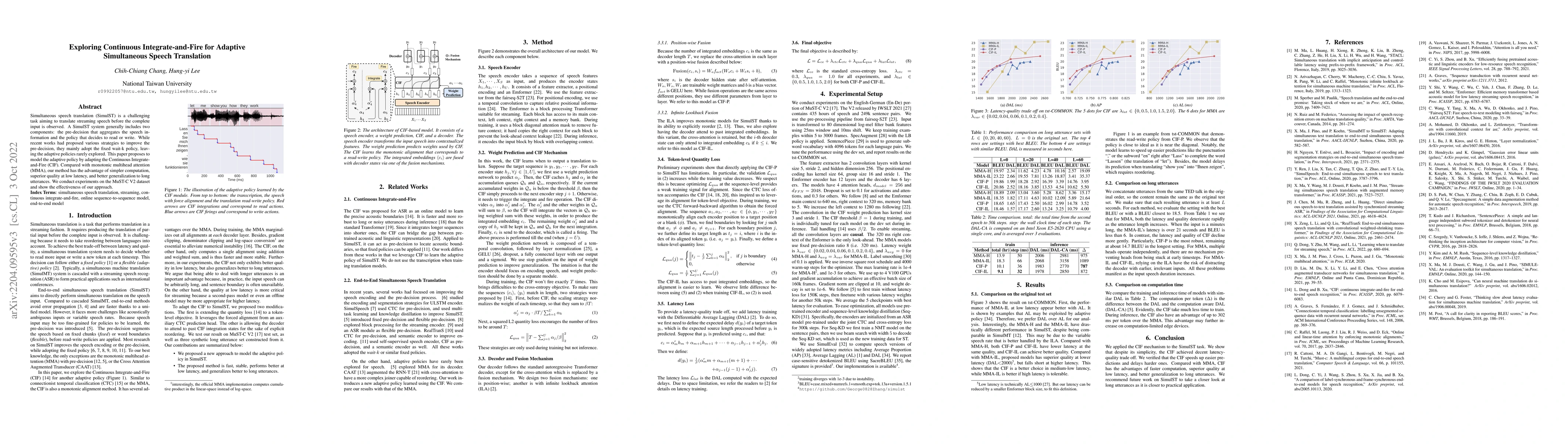 Thumbnail for Exploring Continuous Integrate-and-Fire for Adaptive Simultaneous Speech
  Translation