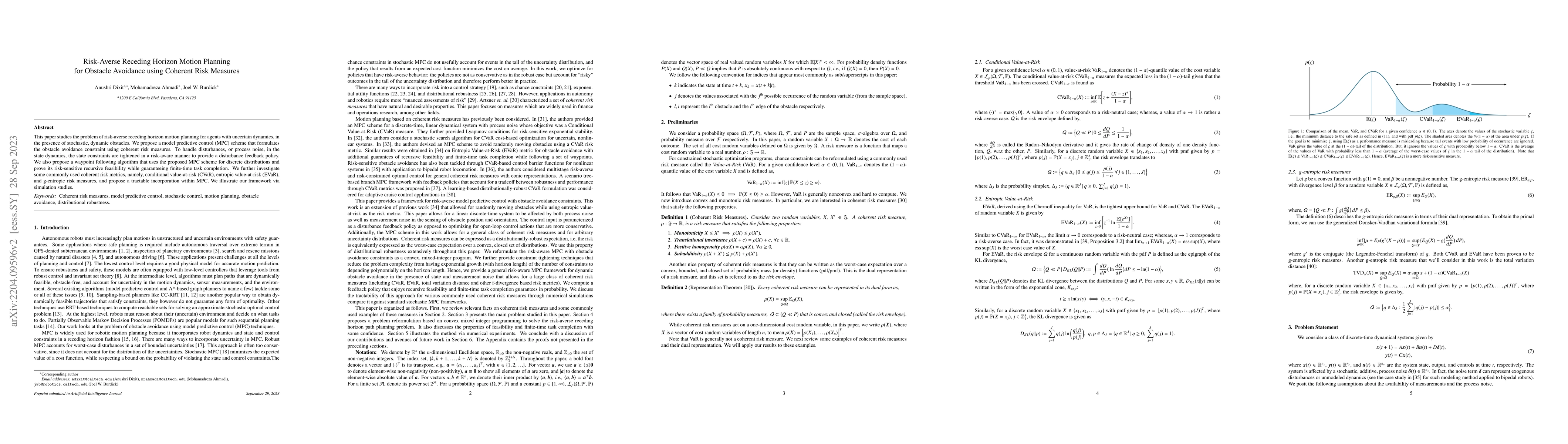 Thumbnail for Risk-Averse Receding Horizon Motion Planning for Obstacle Avoidance
  using Coherent Risk Measures