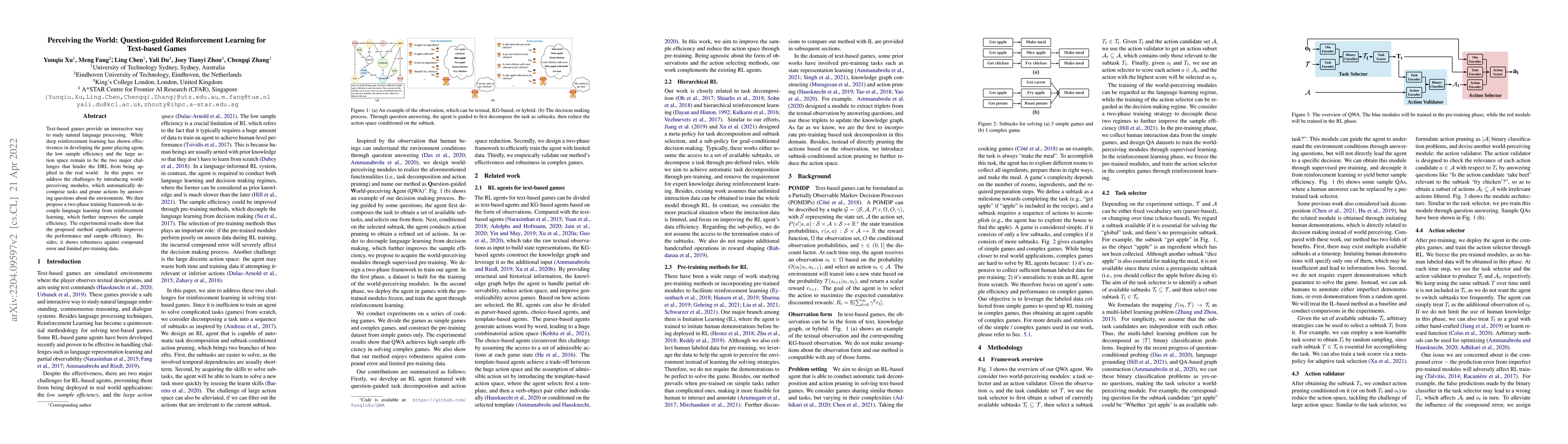 Thumbnail for Perceiving the World: Question-guided Reinforcement Learning for
  Text-based Games