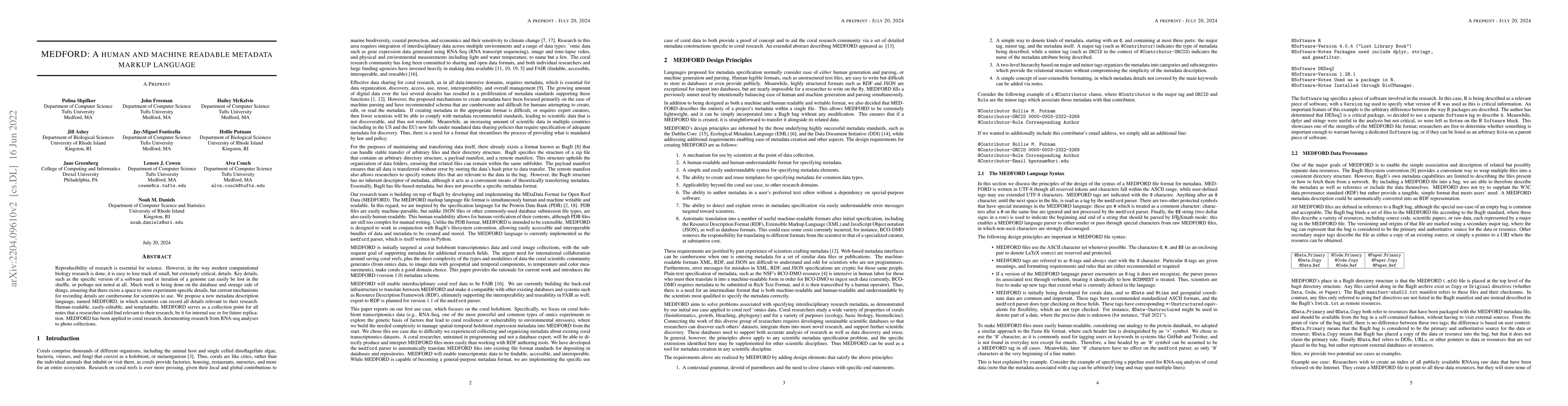 Thumbnail for MEDFORD: A human and machine readable metadata markup language