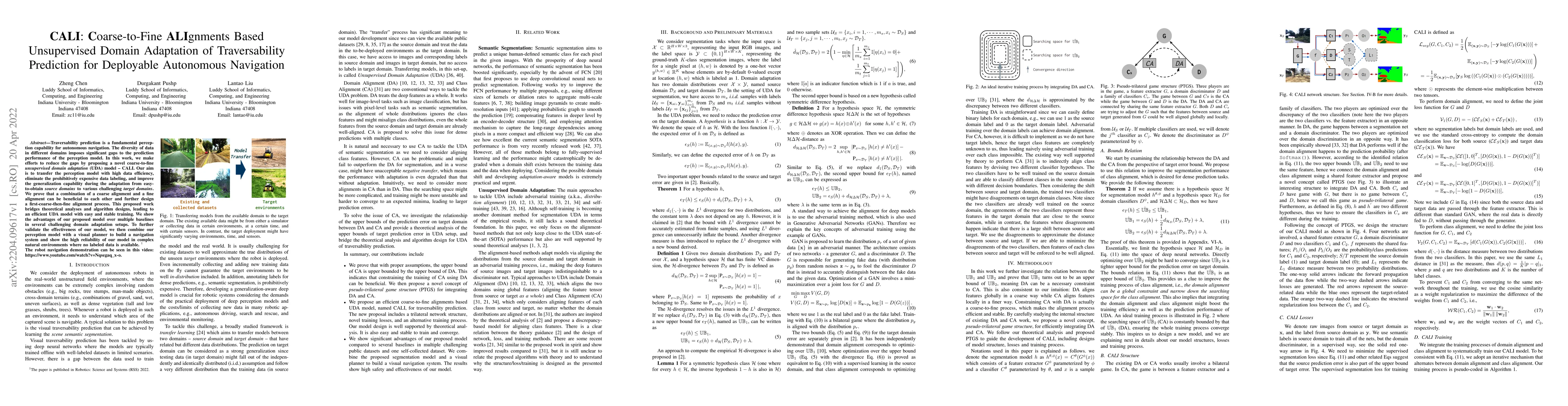 Thumbnail for CALI: Coarse-to-Fine ALIgnments Based Unsupervised Domain Adaptation of
  Traversability Prediction for Deployable Autonomous Navigation