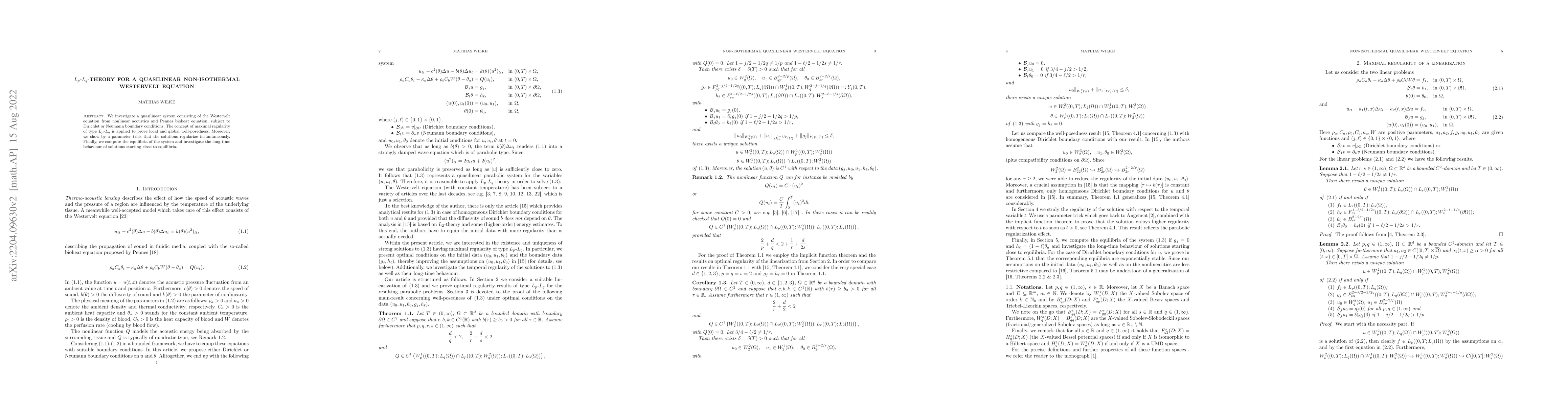 Thumbnail for $L_p$-$L_q$-theory for a quasilinear non-isothermal Westervelt equation