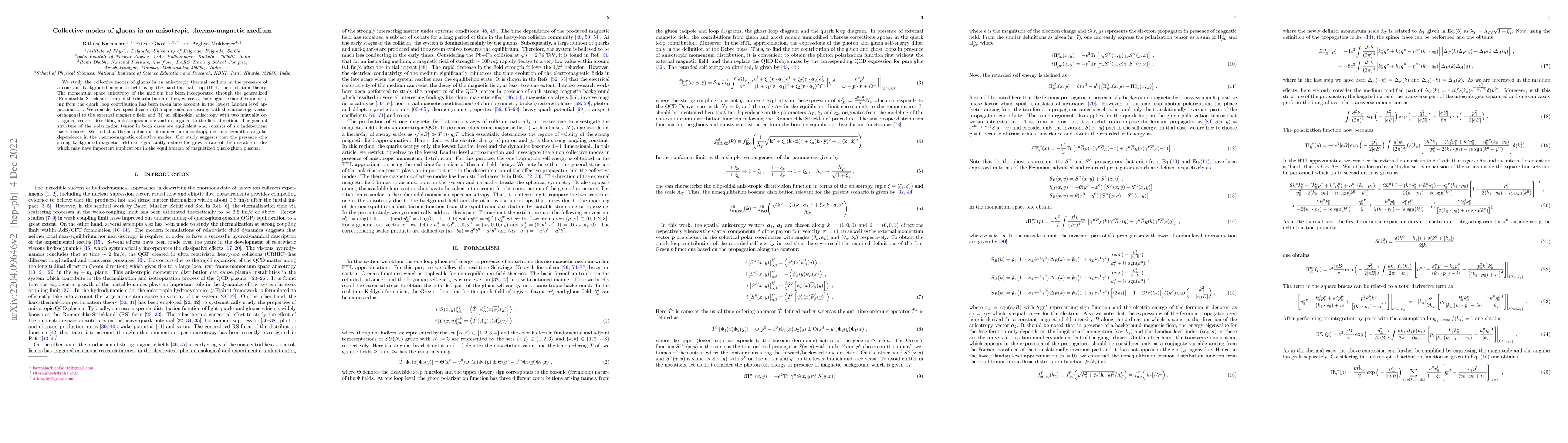 Thumbnail for Collective modes of gluons in an anisotropic thermo-magnetic medium