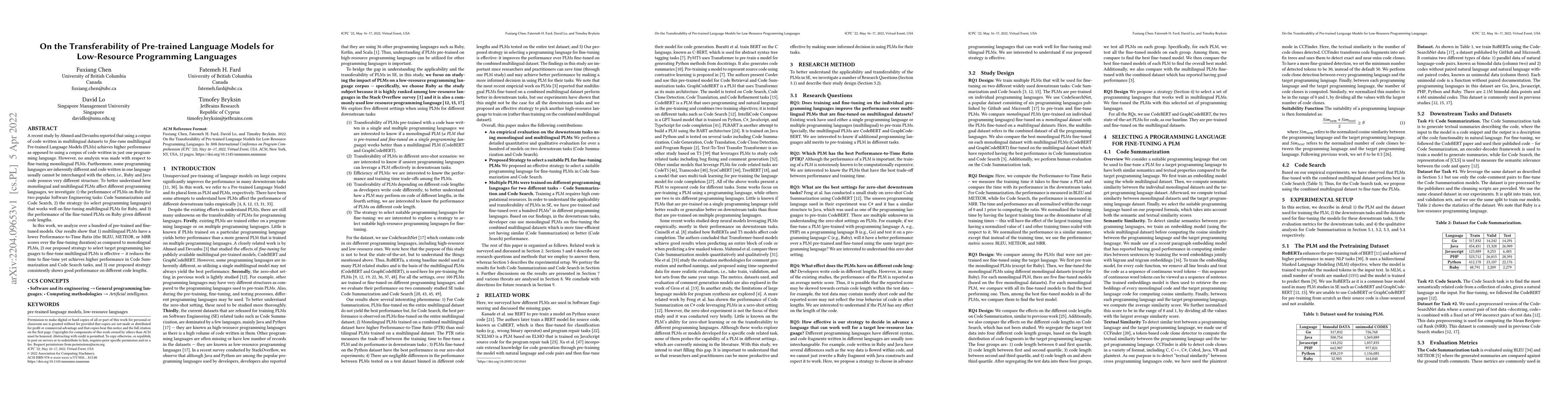 Thumbnail for On the Transferability of Pre-trained Language Models for Low-Resource
  Programming Languages