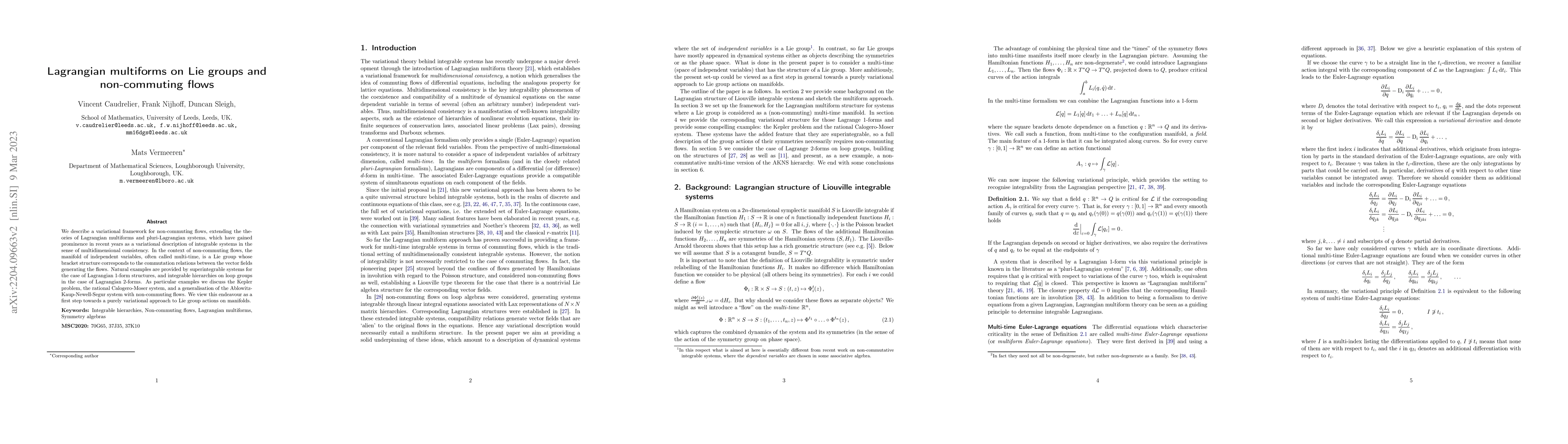 Thumbnail for Lagrangian multiforms on Lie groups and non-commuting flows