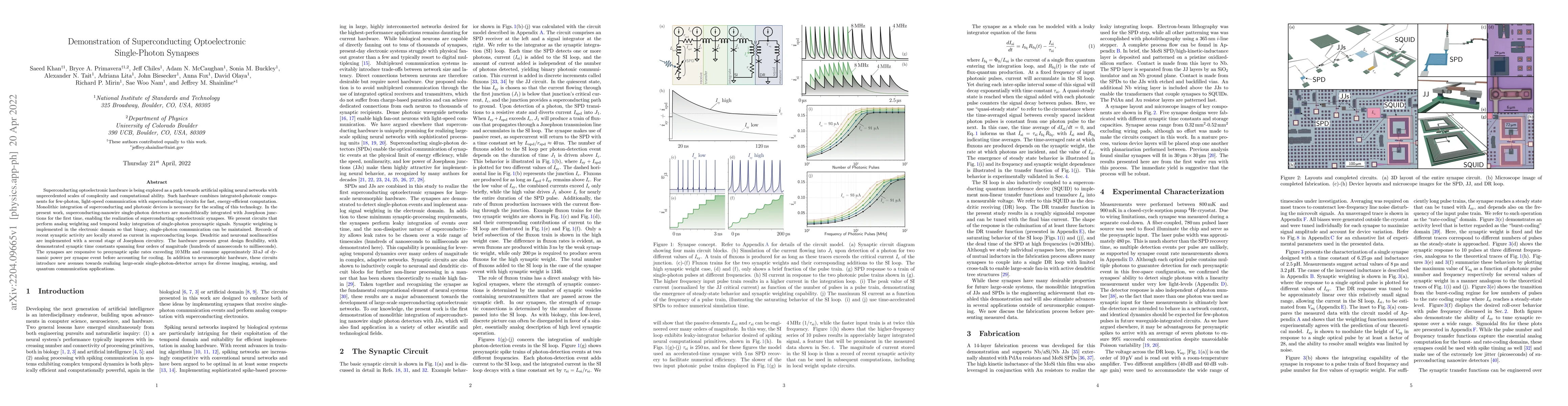 Thumbnail for Demonstration of Superconducting Optoelectronic Single-Photon Synapses