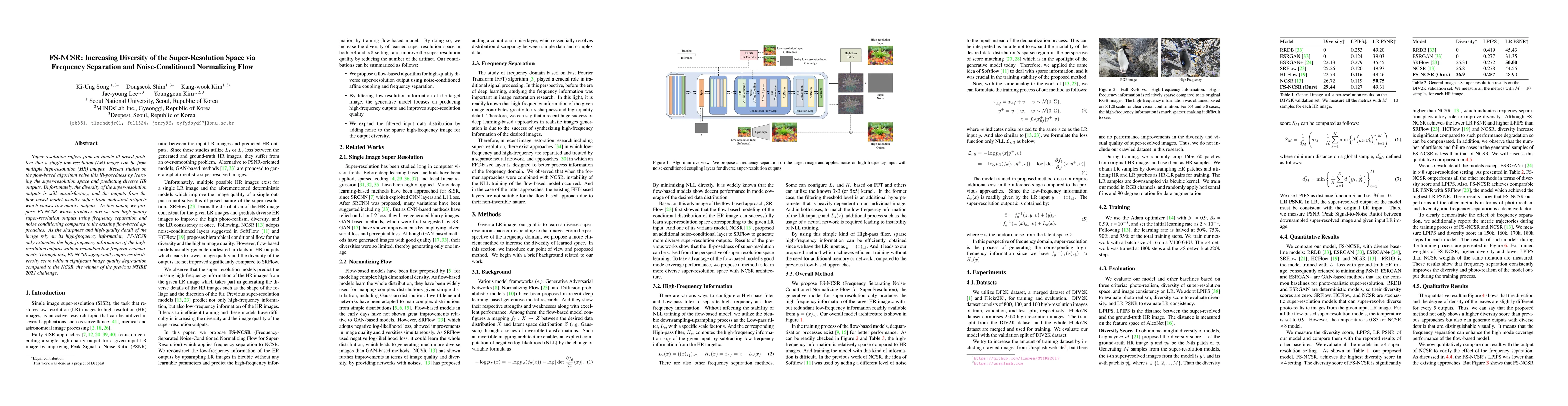 Thumbnail for FS-NCSR: Increasing Diversity of the Super-Resolution Space via
  Frequency Separation and Noise-Conditioned Normalizing Flow