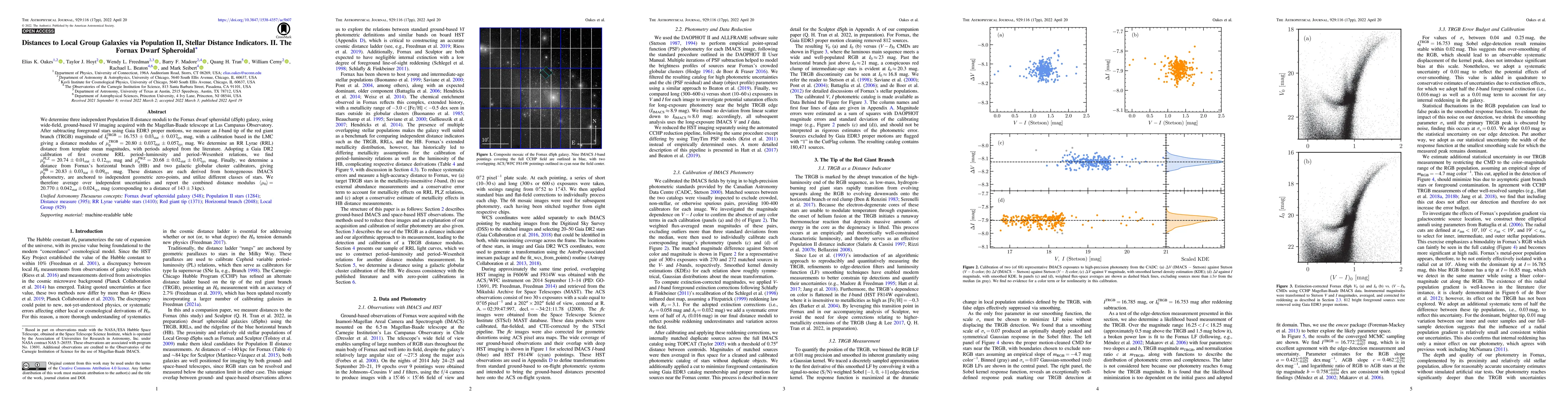 Thumbnail for Distances to Local Group Galaxies via Population II, Stellar Distance
  Indicators. II. The Fornax Dwarf Spheroidal
