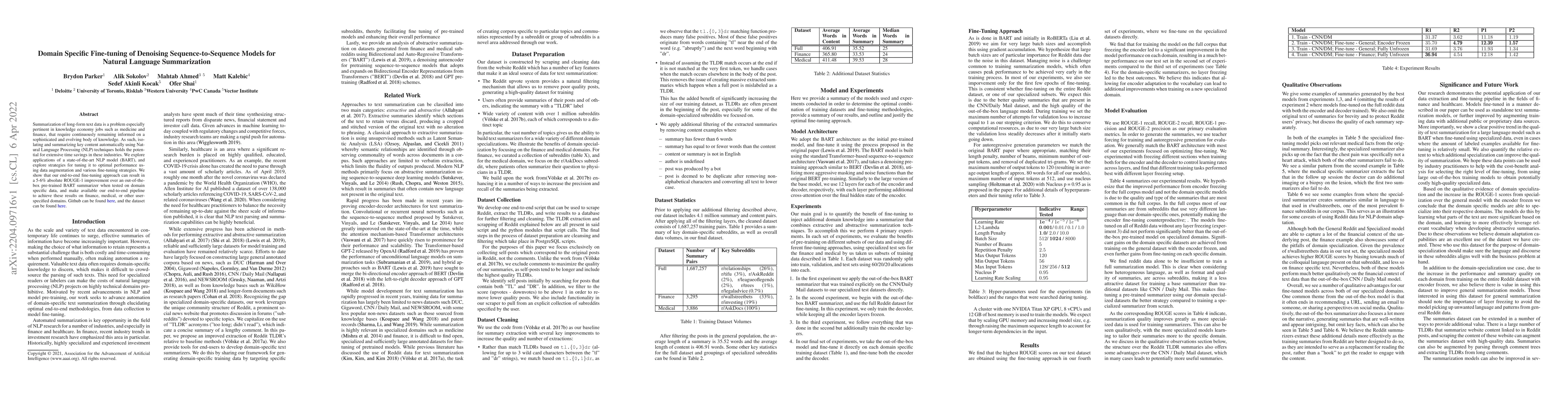 Thumbnail for Domain Specific Fine-tuning of Denoising Sequence-to-Sequence Models for
  Natural Language Summarization