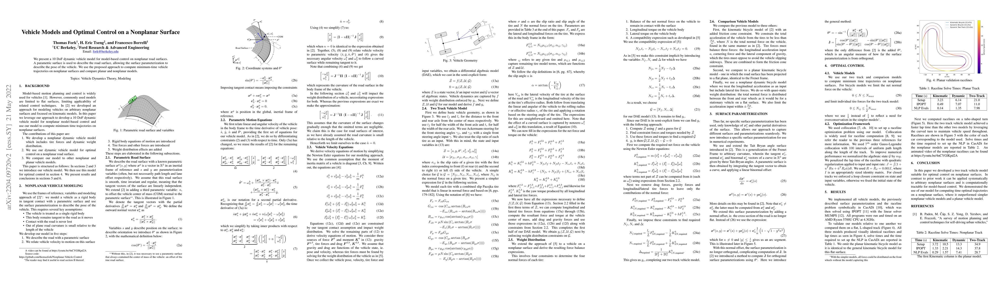 Thumbnail for Vehicle Models and Optimal Control on a Nonplanar Surface