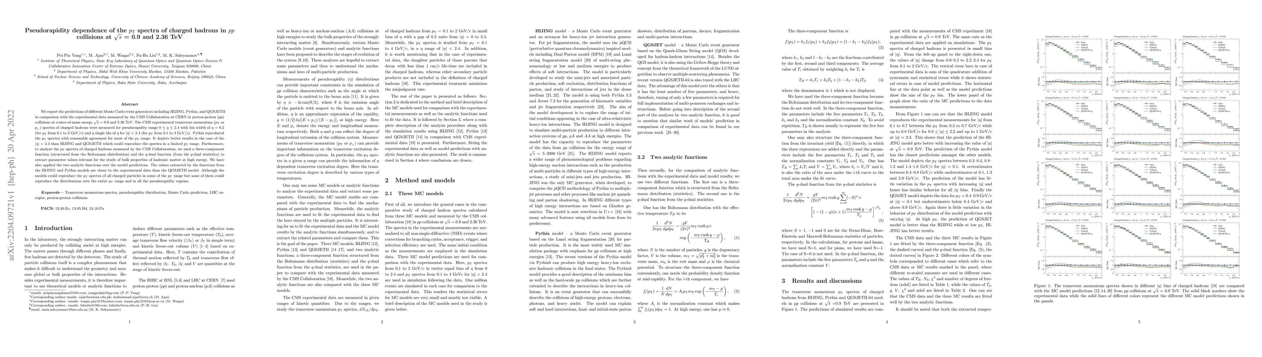 Thumbnail for Pseudorapidity dependence of the $p_T$ spectra of charged hadrons in
  $pp$ collisions at $\sqrt{s}$ = 0.9 and 2.36 TeV