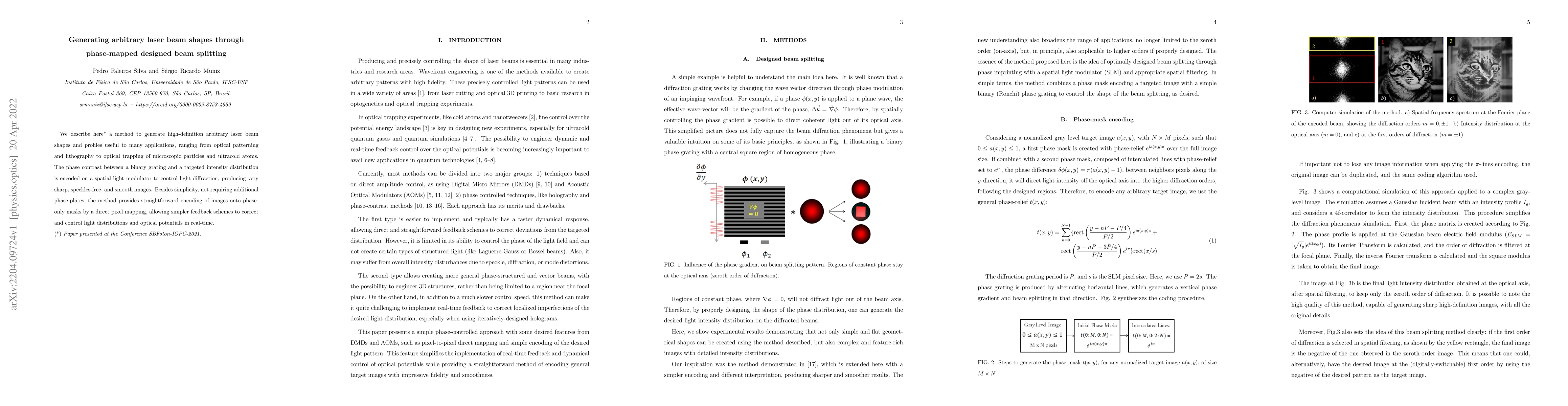 Thumbnail for Generating arbitrary laser beam shapes through phase-mapped designed
  beam splitting