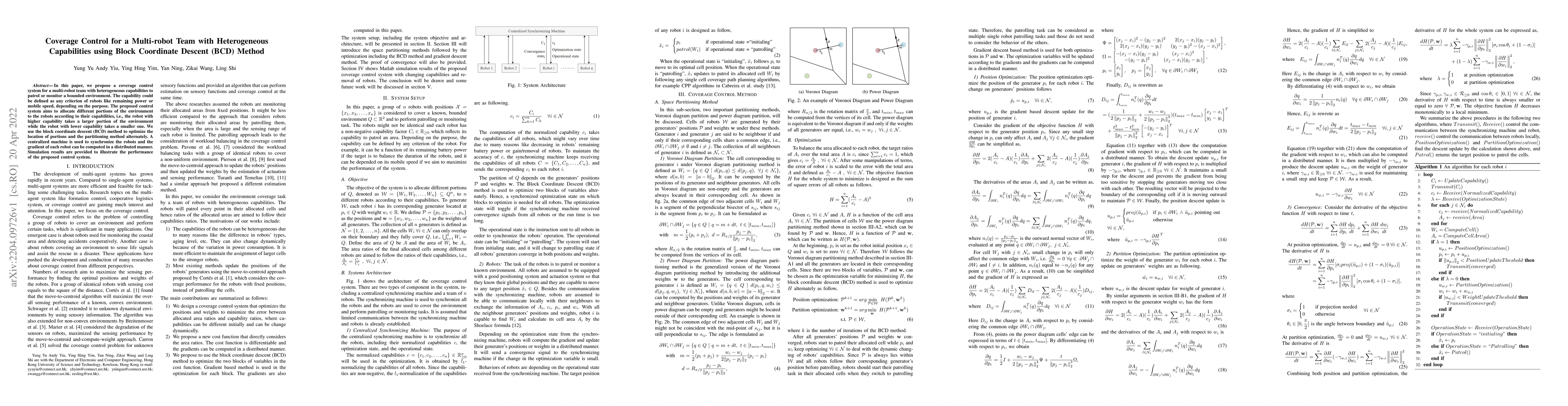 Thumbnail for Coverage Control for a Multi-robot Team with Heterogeneous Capabilities
  using Block Coordinate Descent (BCD) Method