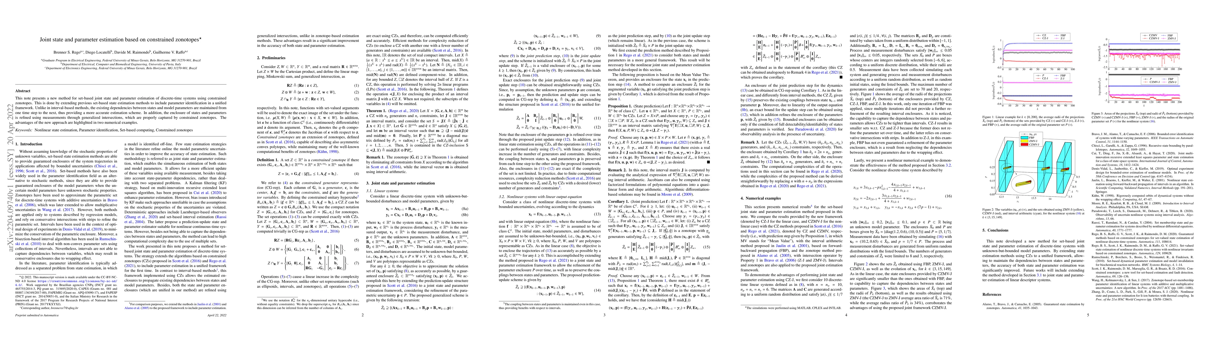 Thumbnail for Joint state and parameter estimation based on constrained zonotopes
