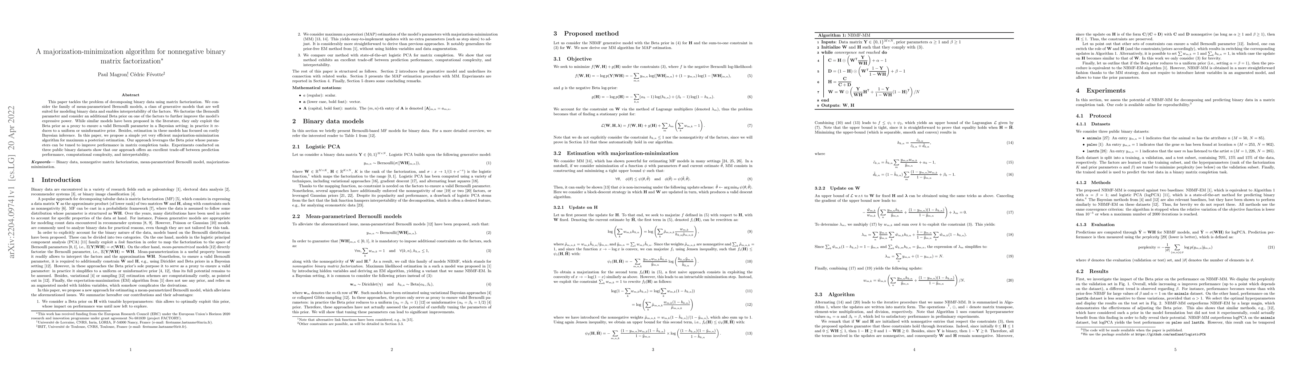 Thumbnail for A majorization-minimization algorithm for nonnegative binary matrix
  factorization