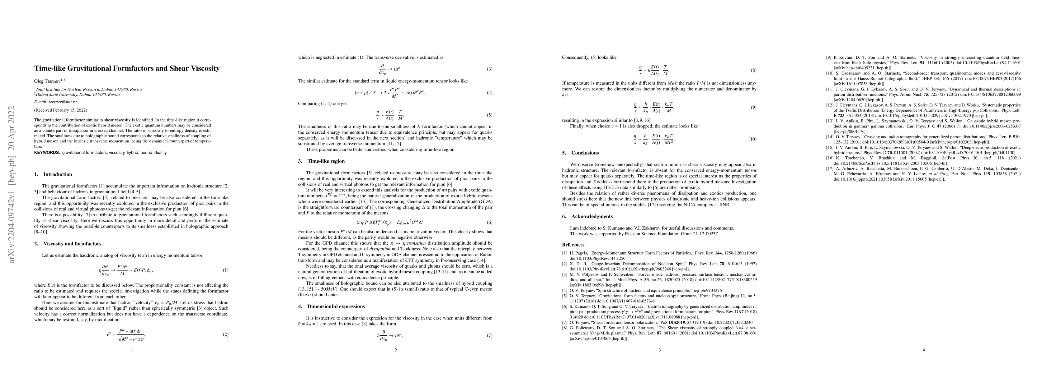 Thumbnail for Time-like Gravitational Formfactors and Shear Viscosity
