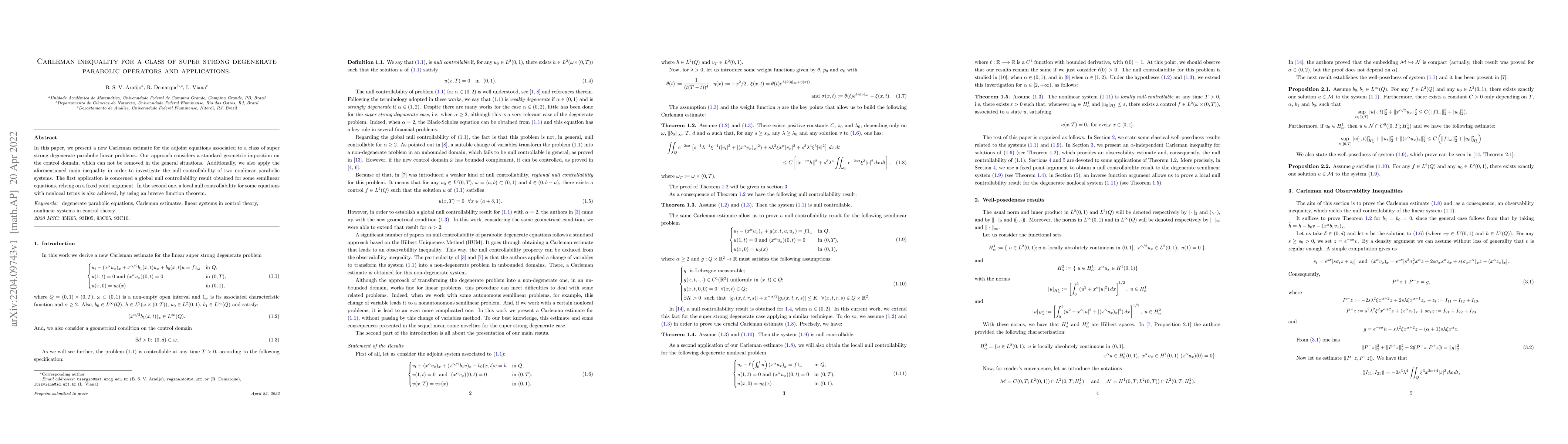 Thumbnail for Carleman inequality for a class of super strong degenerate parabolic
  operators and applications