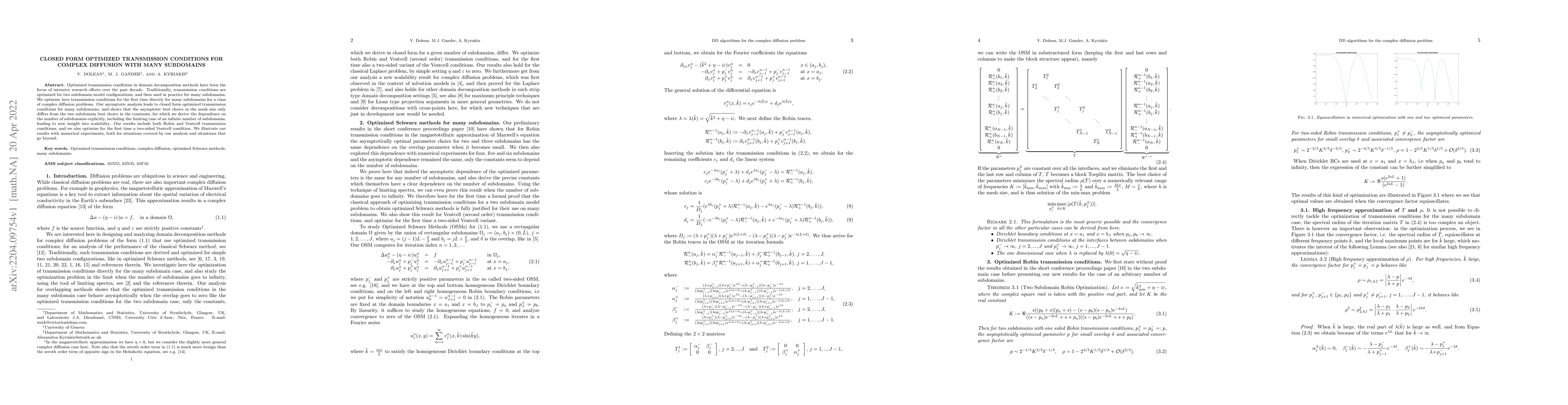 Thumbnail for Closed form optimized transmission conditions for complex diffusion with
  many subdomains