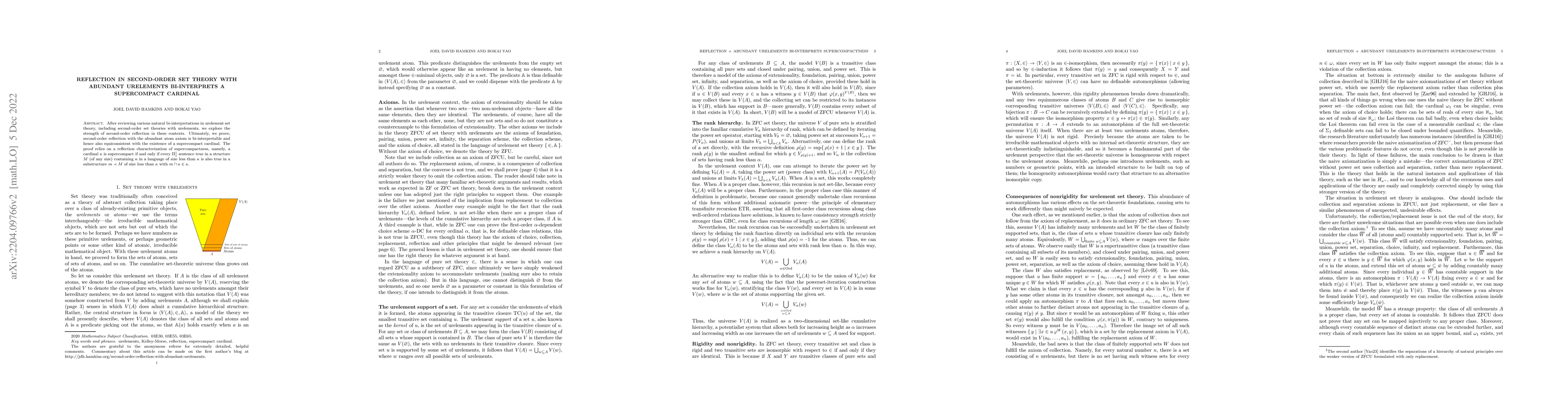 Thumbnail for Reflection in second-order set theory with abundant urelements
  bi-interprets a supercompact cardinal